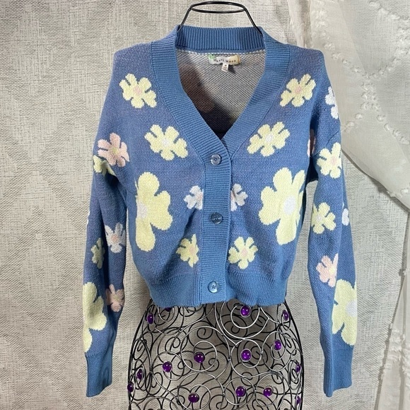 Hazel Moon blue floral cropped cardigan and tank size M - Picture 5 of 9